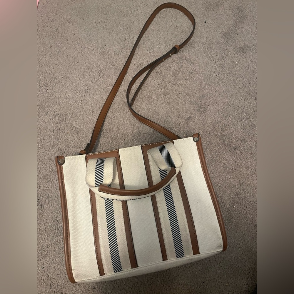 Aldo Brown and Cream Striped Shoulder Bag